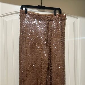 Zara Sequin Wide Leg Pants in Brown